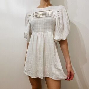 White Puff Sleeve Cottage Prairie Dress S